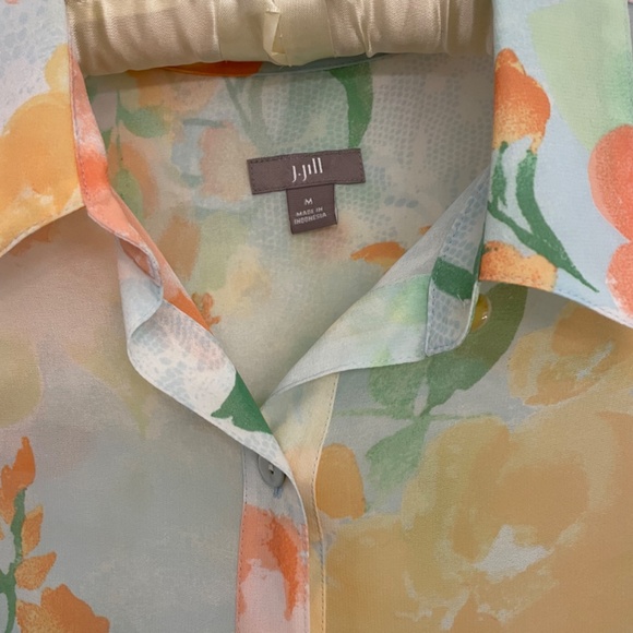 J Jill Chiffon Sheer Long Sleeved Blouse, Size M - Picture 4 of 14